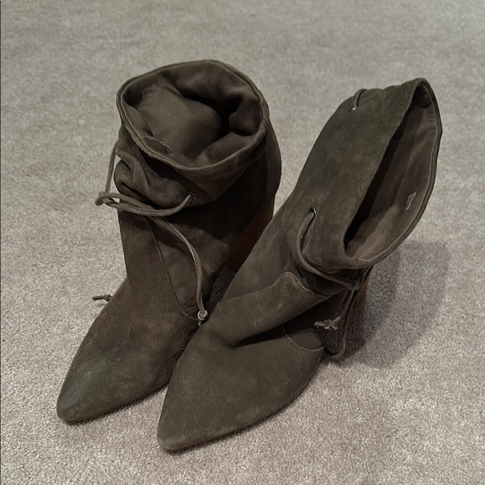 Tahari Brown and Green Ankle Boots with Slouchy Design and Medium Height Heel